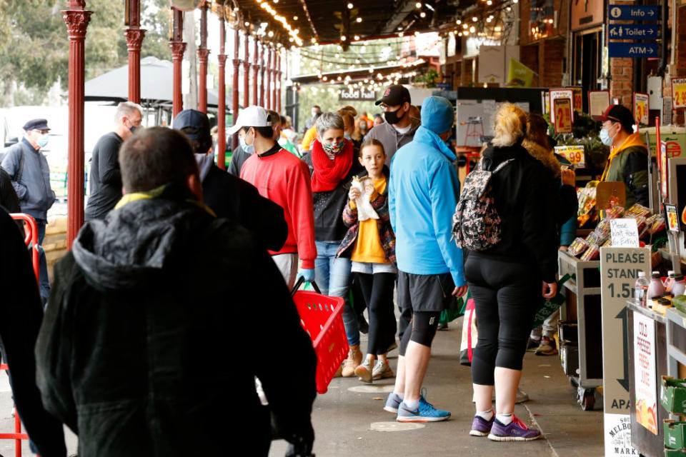 People shop at the South Melbourne Market on Sunday. Source: Getty