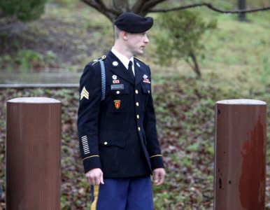 FILE PHOTO: U.S. Army Sergeant Bowe Bergdahl leaves the courthouse after an arraignment hearing for his court-martial in Fort Bragg, North Carolina, U.S., December 22, 2015.  REUTERS/Jonathan Drake/File Photo