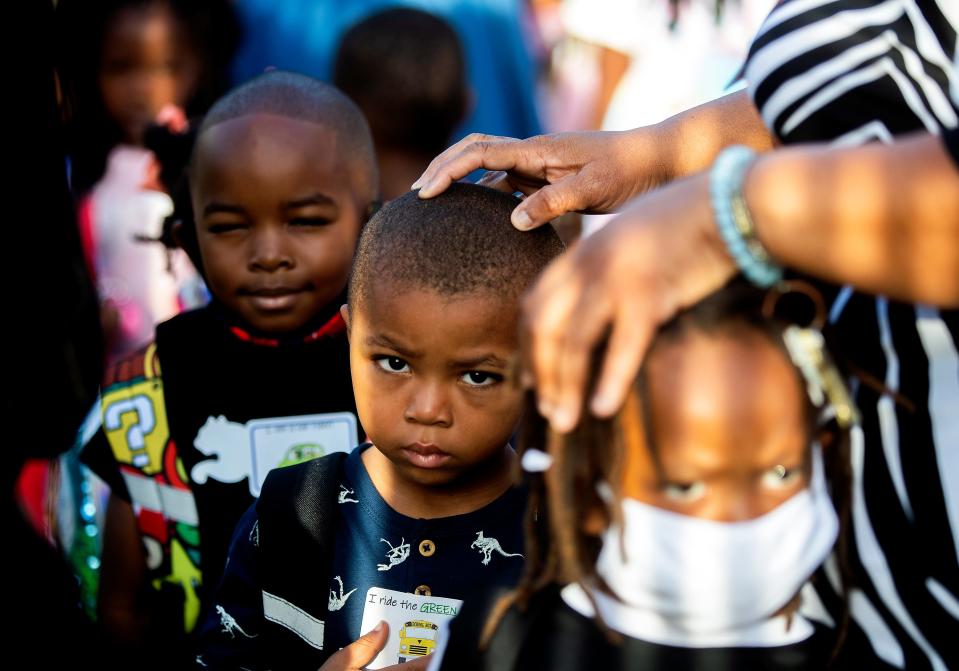 Students at Bond Elementary School assemble ahead of the start of the first day of school on Wednesday, Aug. 10, 2022 in Tallahassee, Fla. 