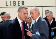 NATO Secretary-General Jens Stoltenberg listens to Spanish Defense Minister Pedro Morenes during a NATO defence ministers meeting at the Alliance headquarters in Brussels, Belgium, October 26, 2016. REUTERS/Francois Lenoir