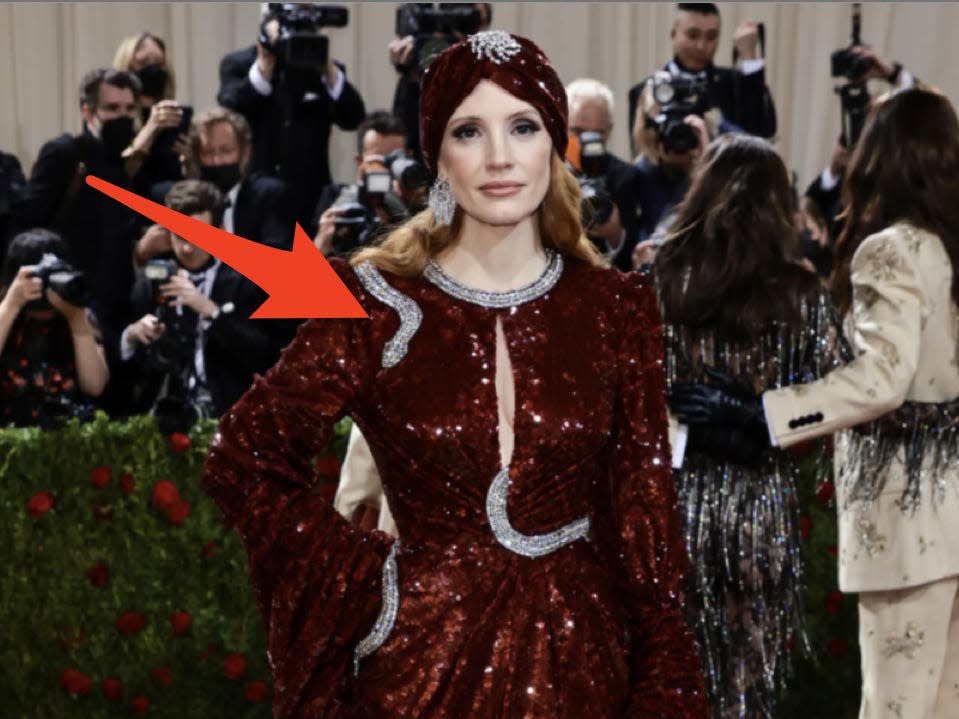 Jessica Chastain in red snake dress at 2022 met gala