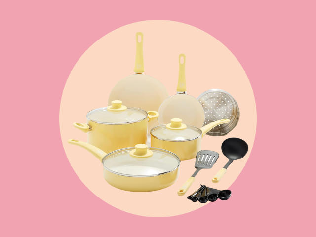 Pink and Gold Nonstick Pots and Pans Set