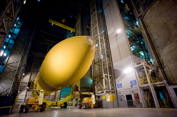 NASA's last space shuttle external tank, ET-94, seen here at the Michoud Assembly Facility in 2012, will be given to the California Science Center to go on display with Endeavour.