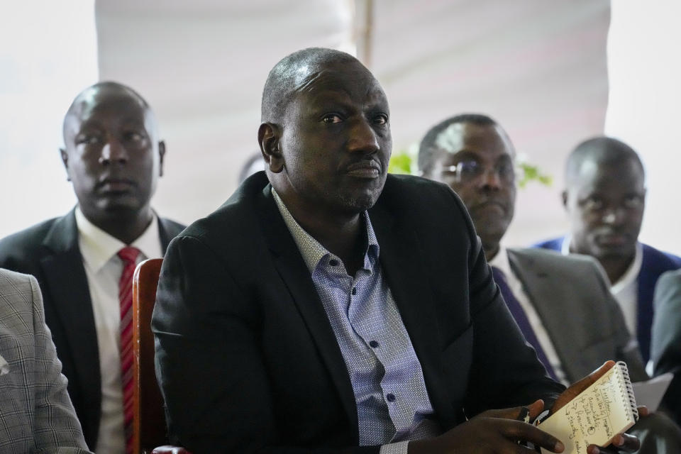 Kenya's President-elect William Ruto prepares to address the media at his official residence of the deputy president in the Karen area of Nairobi, Kenya Wednesday, Aug. 17, 2022. (AP Photo/Mosa'ab Elshamy)