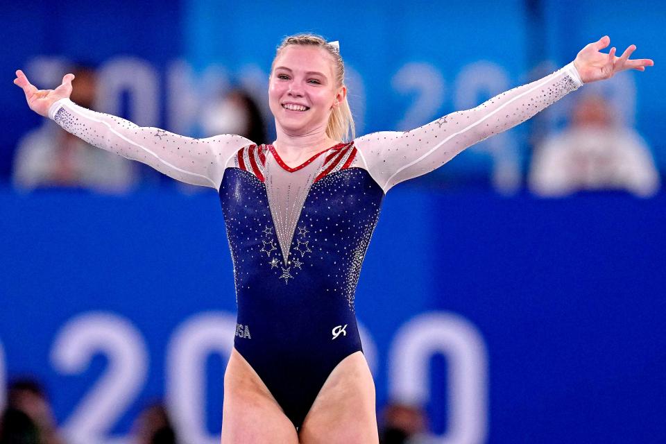 Jade Carey during her gold medal-winning floor routine.