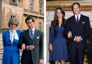 <p>At the announcement of their engagement in 2010, Kate Middleton proudly wore the ring Diana was given by Charles in 1981. The soon-to-be Duchess of Cambridge also wore a similar outfit to Diana. Source: Getty </p>