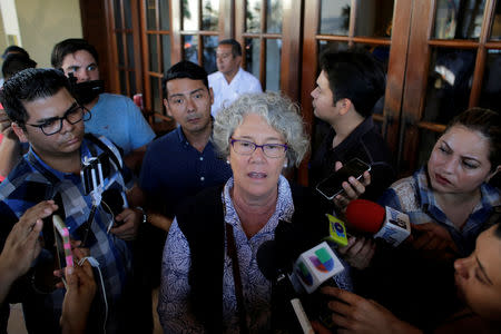 Ana Maria Tello, coordinator of the Special Follow-up Mechanism for Nicaragua (MESENI-CIDH) speaks to journalists during an interview in Managua, Nicaragua December 19, 2018. REUTERS/Oswaldo Rivas
