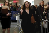 Assistant District Attorney Joan Illuzzi , right, arrives for Harvey Weinstein's rape trial, in New York, Wednesday, Jan. 22, 2020. (AP Photo/Richard Drew)