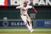 Washington Nationals' Jacob Young takes a lead off second base during the fifth inning of a baseball game against the Minnesota Twins, Monday, May 20, 2024, in Washington. (AP Photo/Nick Wass)