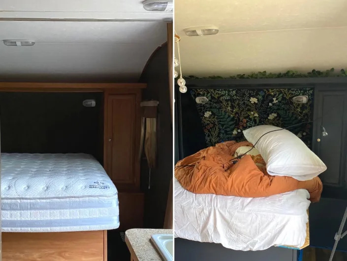 Before-and-after images of Heather Mclarry's bedroom.