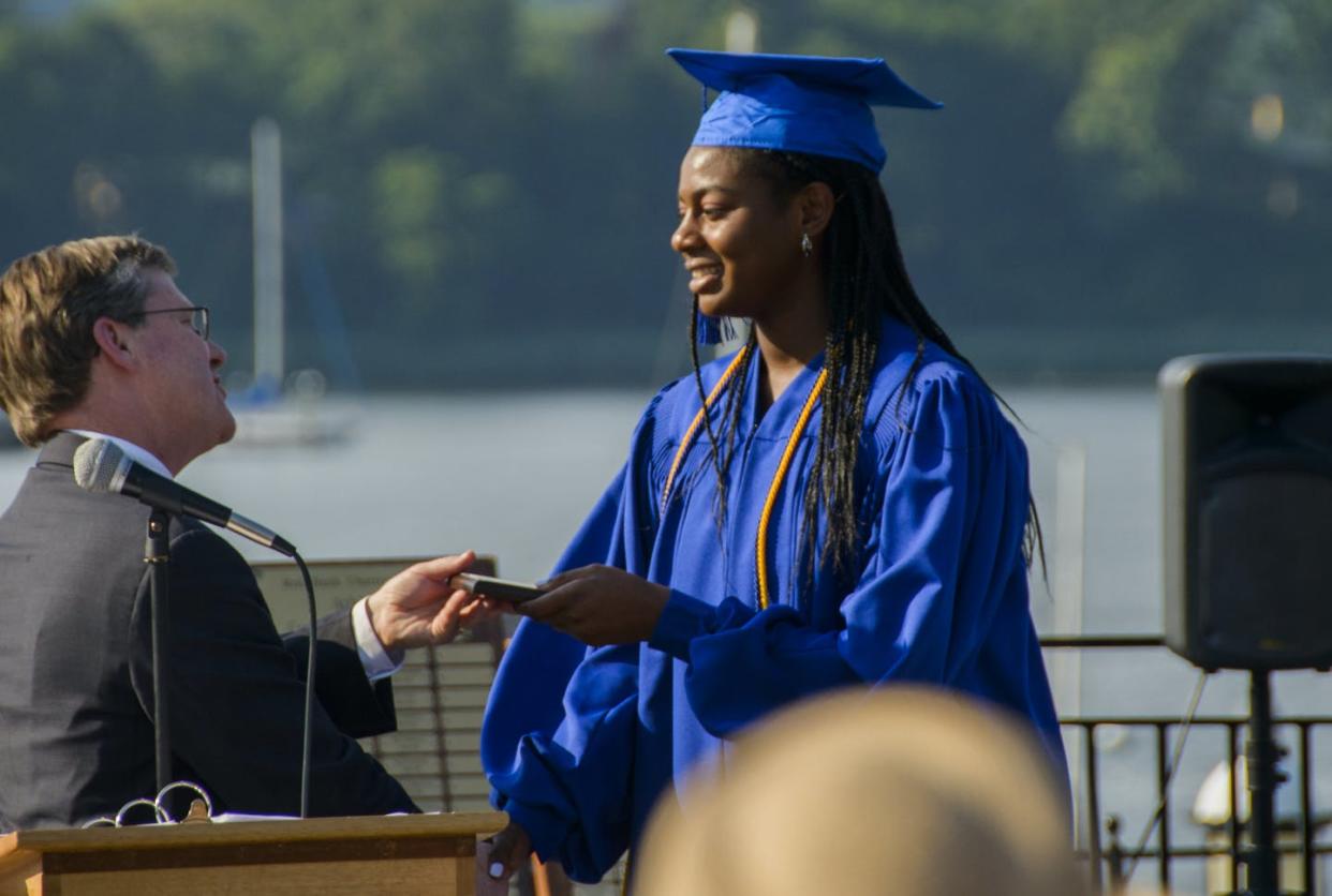 <span class="caption">Was 'white fragility' the reason behind two Black Mississippi high schoolers' losing their valedictorian/salutatorian status?</span> <span class="attribution"><a class="link " href="https://www.gettyimages.com/detail/photo/teenage-girl-at-her-graduation-ceremony-royalty-free-image/910464948?adppopup=true" rel="nofollow noopener" target="_blank" data-ylk="slk:Sue Barr/Getty Images;elm:context_link;itc:0;sec:content-canvas">Sue Barr/Getty Images</a></span>