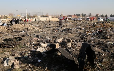 Pieces of the plane are seen at site after a Boeing 737 plane belonging to Ukrainian International Airlines crashed near Imam Khomeini Airport in Iran - Credit: Anadolu