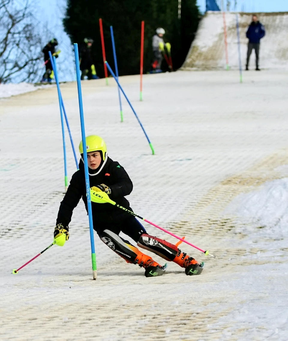 Eddie 'The Eagle' Edwards has backed schoolboy skiing ace George Brown in his bid for future Winter Olympic glory. The 13-year-old is the country’s top under-14 ski-racer who also competes on indoor dry slopes and slalom races across Europe. George and his dad Stuart, 46, have turned the garden of their home in Moseley, Birmingham, into a mini snow slope complete with jump off the back steps. His dedication to skiing has been noticed by legendary ski-jumper Eddie ‘The Eagle’ Edwards who is throwing his weight behind the youngster.