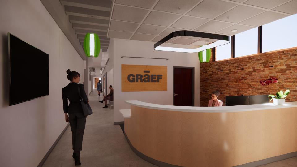 Digital image of the front reception for the new office in downtown Green Bay.