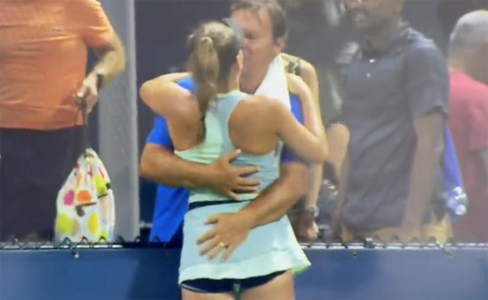 Sara Bejlek, pictured here sharing a kiss with her father after qualifying for the US Open.