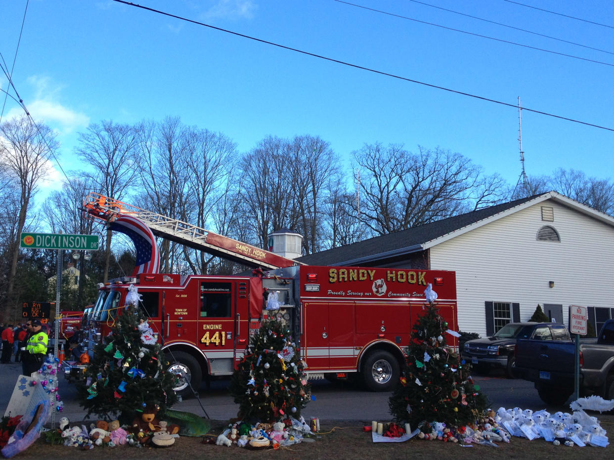 The firehouse of the Sandy Hook Volunteer Fire & Rescue, adjacent to the elementary school.
