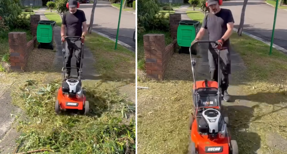 Nathan showing fans how he ground up his trimmings into mulch. 