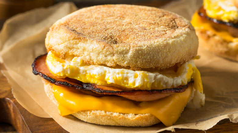 English breakfast muffin sandwich