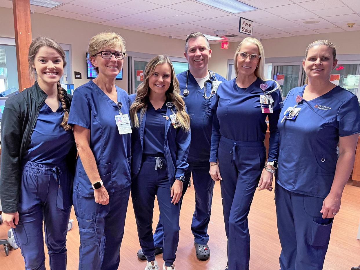 Intensive Care Unit nurses at HCA Florida Sarasota Doctors Hospital pose for a picture. The hospital, as well as all hospitals in Sarasota County, maintained an A grade in a recent report card released by The Leapfrog Group.