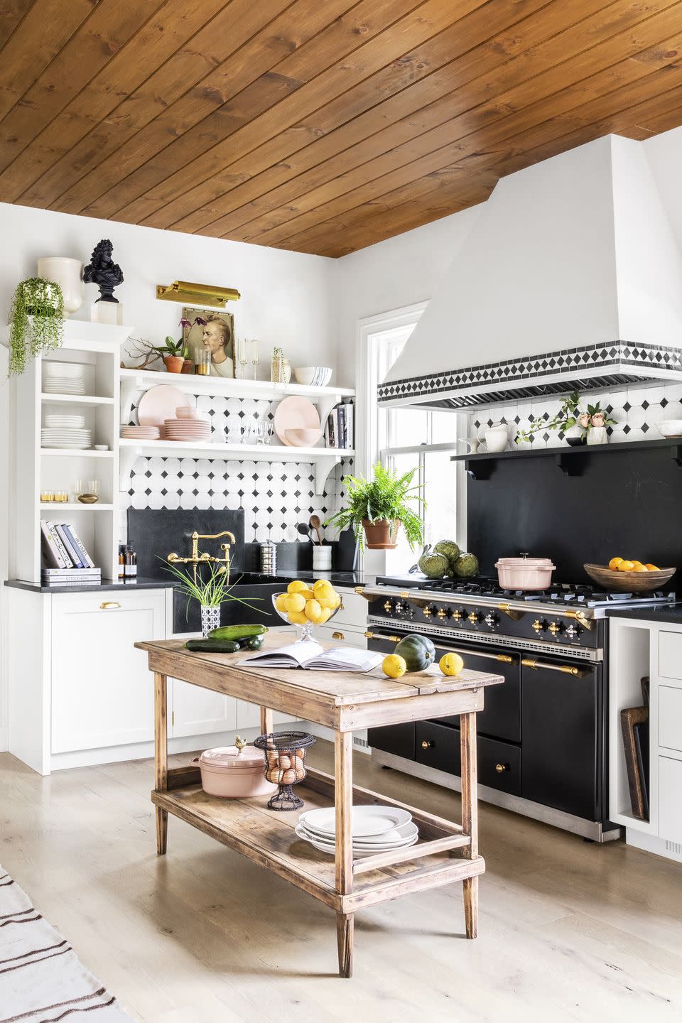 modern kitchen with black and white tile