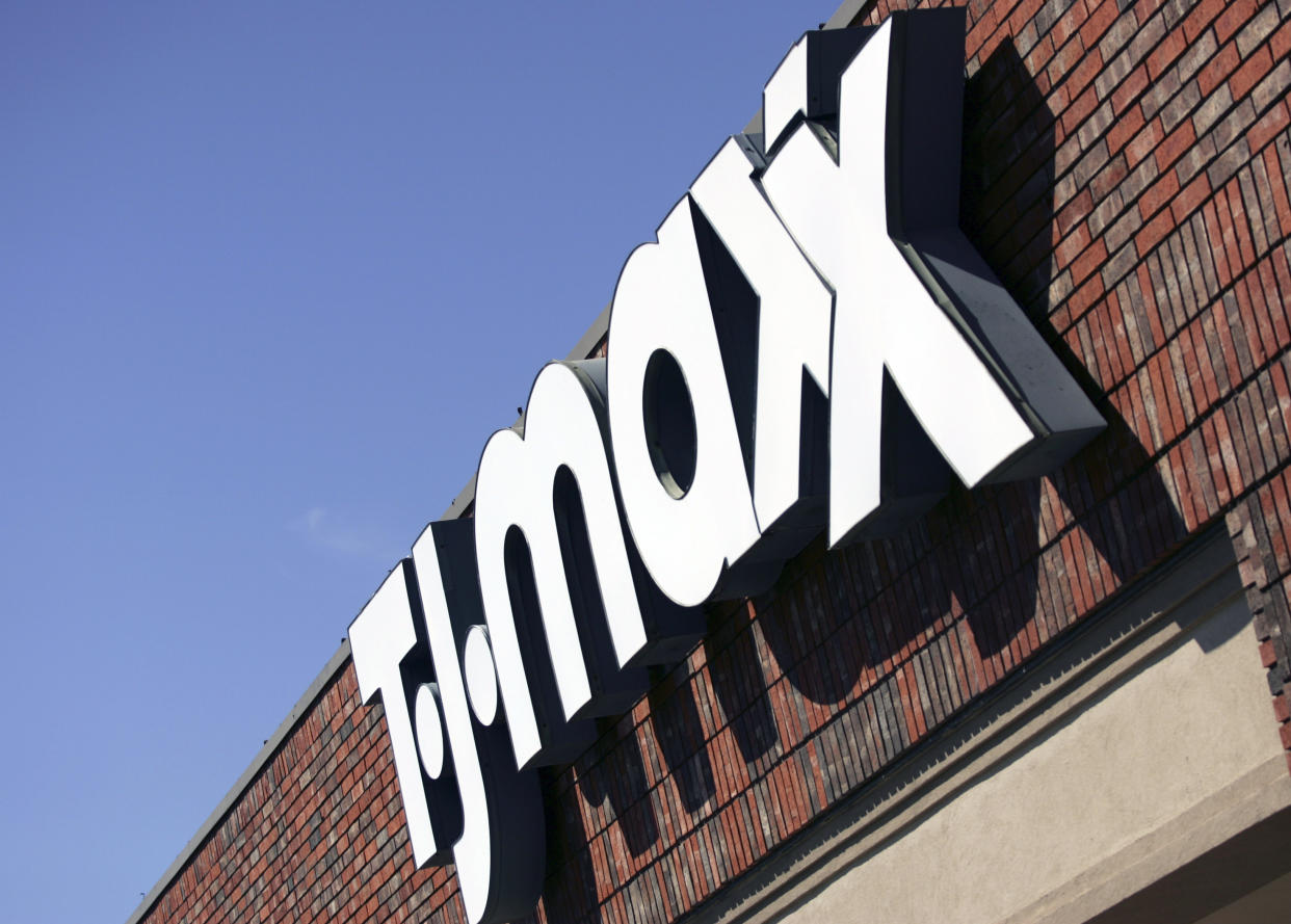 A TJ Maxx logo on a store is pictured in Dallas, Texas.