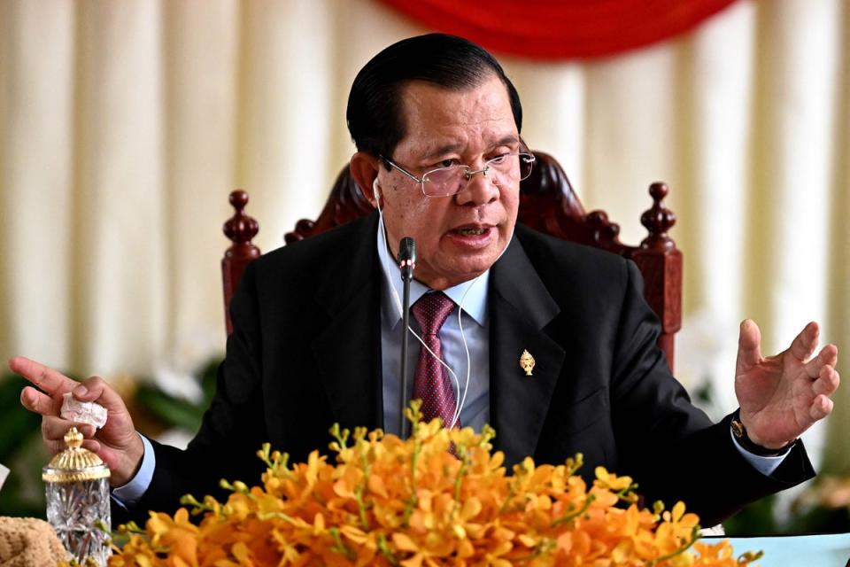 Cambodia’s former Prime Minister Hun Sen speaks during a press conference (AFP via Getty Images)