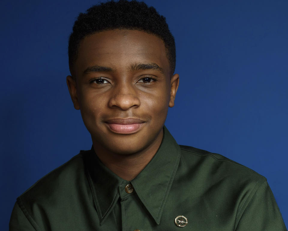 This May 20, 2019 photo shows Caleel Harris posing at the Mandarin Oriental Hotel in New York to promote his Netflix show "When They See Us." (Photo by Christopher Smith/Invision/AP)