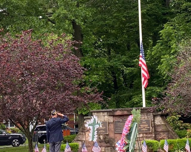 Joe Organo, 89, a Korean War Veteran, showing his respect to our fallen heroes on Memorial Day at Memorial Field in Closter.