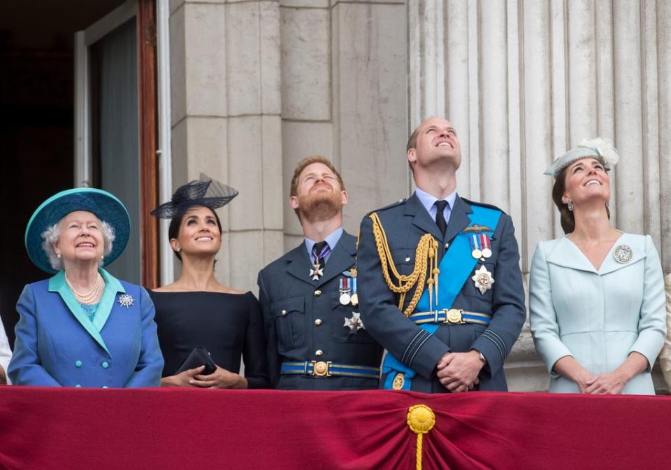 Members of the royal family watch an RAF flypast to mark the centenary of the Royal Air Force (Paul Grover/Daily Telegraph/PA) (PA Archive)