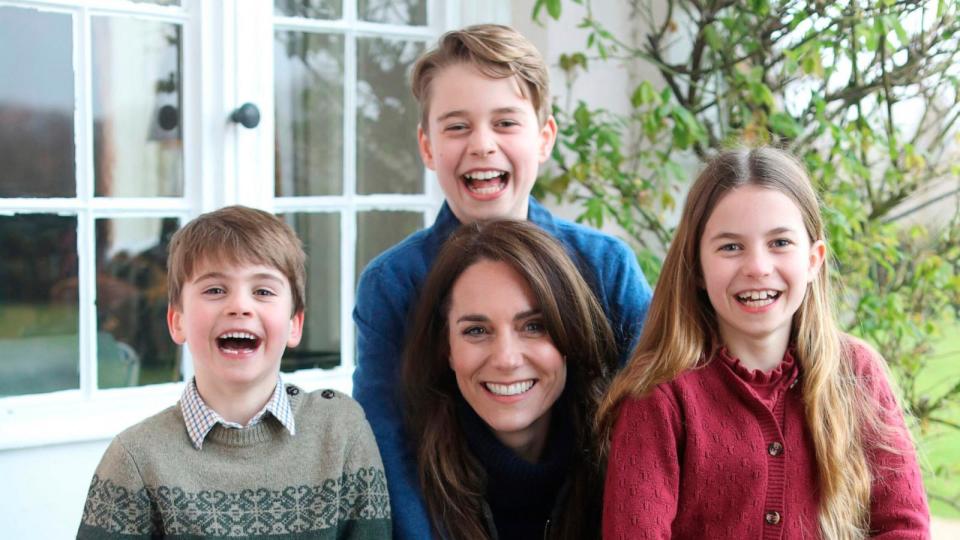 PHOTO: This undated photo issued on Sunday March 10, 2024, by Kensington Palace shows Kate, Princess of Wales with her children, Prince Louis, left, Prince George and Princess Charlotte, taken in Windsor, England, by Prince William earlier this week.  (Prince Of Wales/AP)