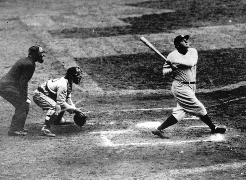 In this undated file photo, New York Yankees’ Babe Ruth hits a home run (AP)