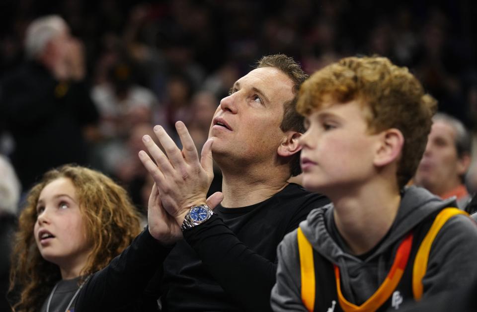 Mat Ishbia watches the Suns take on the Pacers during a game at Footprint Center in Phoenix on Jan. 21, 2023. Ishbia is waiting on NBA approval to officially become the new team owner.