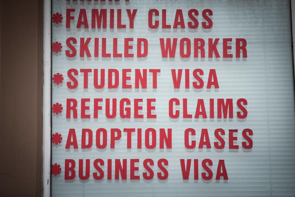 A sign promoting student visas is pictured in Surrey, British Columbia on Monday, January 29, 2024. 