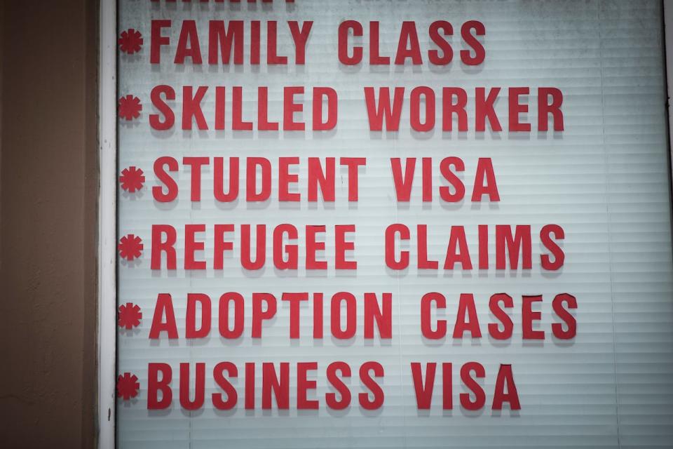 A sign promoting student visas is pictured in Surrey, British Columbia on Monday, January 29, 2024.