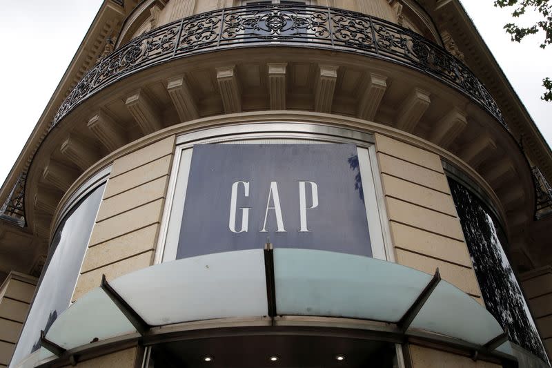 The Gap logo is seen on the front of a store in Paris