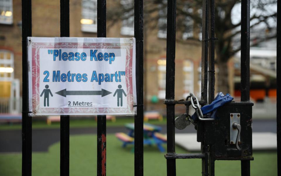 The locked gates of a school in Lewisham, south London. Schools in the capital may open earlier than those elsewhere, Dr Jenny Harries said - Dan Kitwood/Getty Images Europe