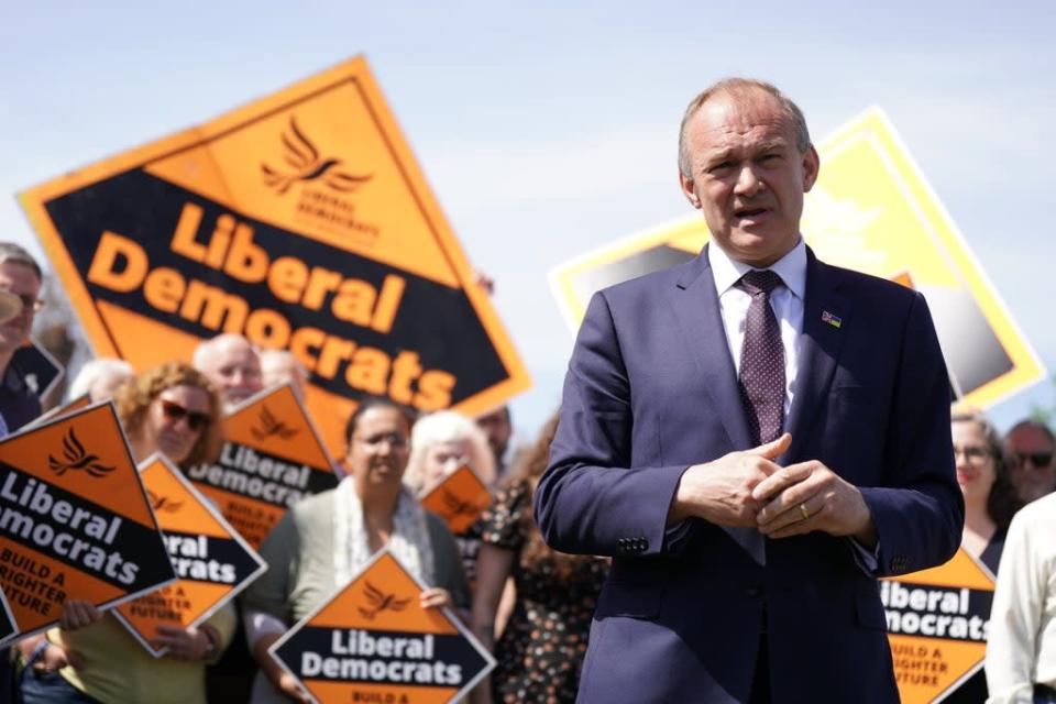 Sir Ed Davey visits Wimbledon Common to celebrate Lib Dem gains (Aaron Chown/PA) (PA Wire)