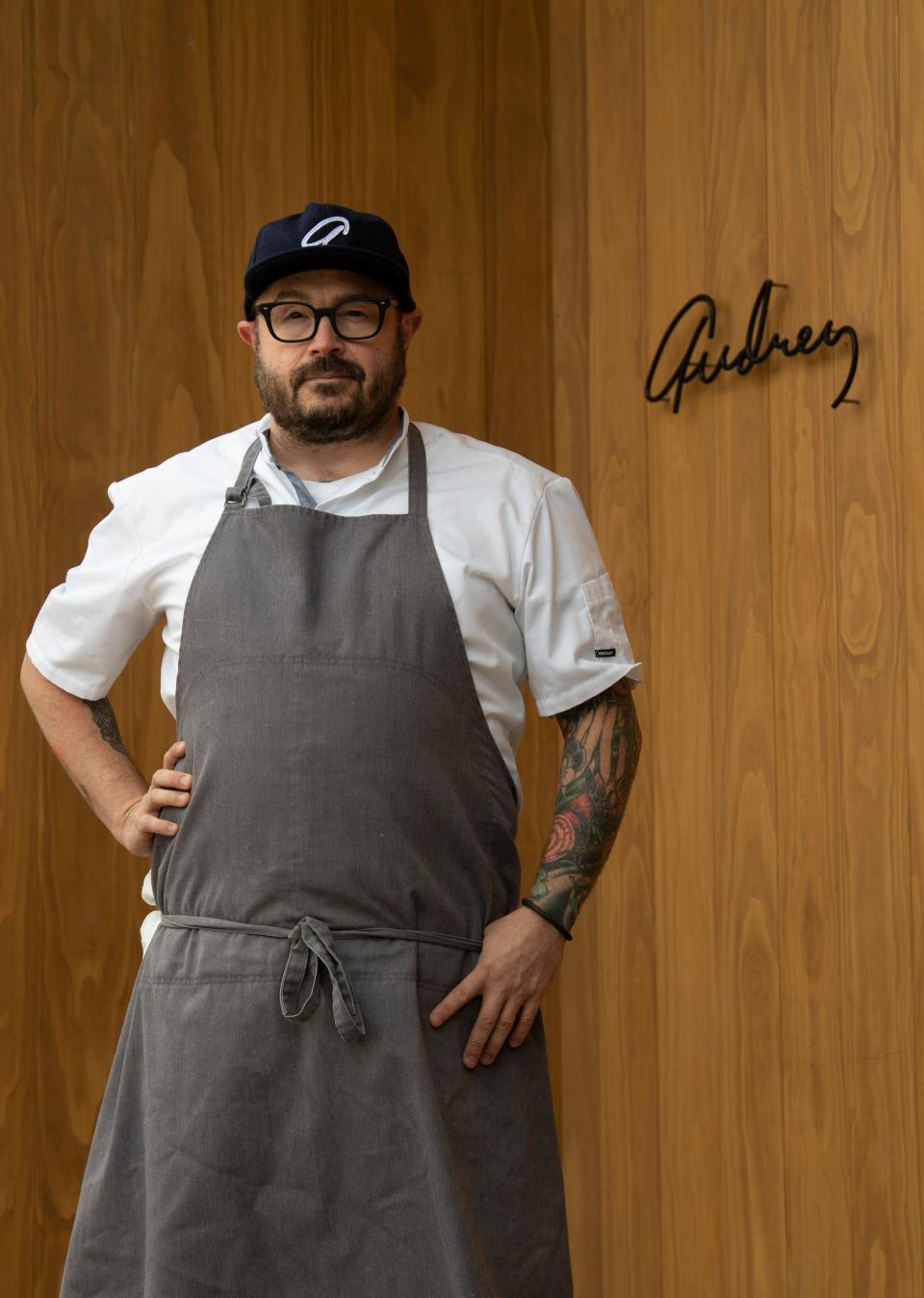 Chef Sean Brock poses for a portrait outside his new restaurant Audrey Thursday, Oct. 15, 2020 in East Nashville, Tenn. Brock hopes to host mentoring programs for neighborhood residents there.