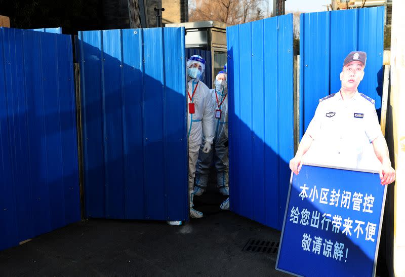 Residential compound under lockdown after a case of the Omicron variant was detected, in Beijing