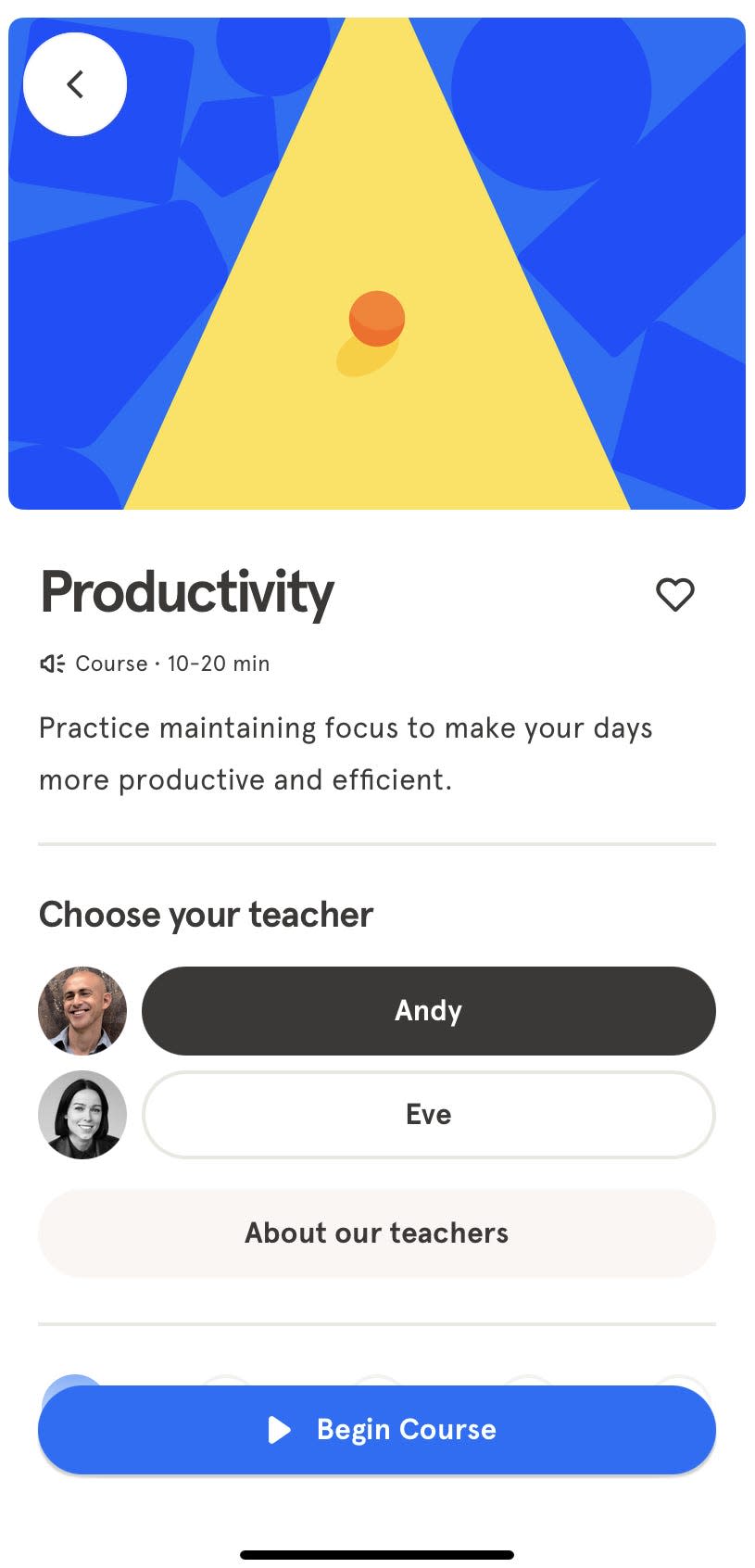 a meditation course called "Productivity" in a screenshot of the meditation app Headspace