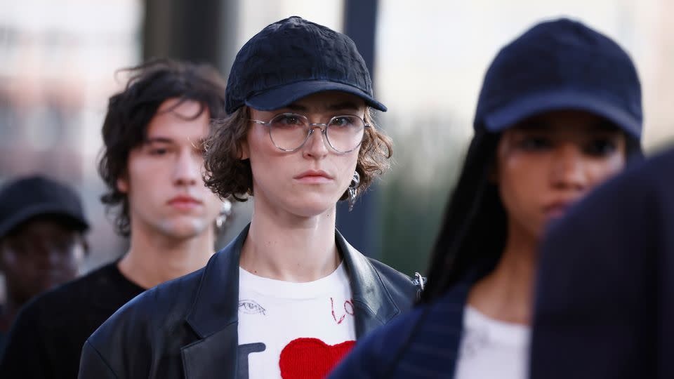 Ella Emhoff sat front row at several shows during the week but walked the runway for Coach in a classic “I Love New York” tee-shirt embroidered with scrawled notes. - Paul Morigi/Getty Images