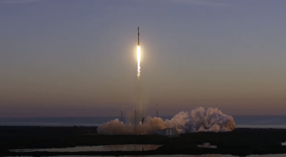 A SpaceX Falcon 9 rocket launches from Cape Canaveral Space Force Station with a new GPS satellite on Wednesday, Jan. 18, 2023.