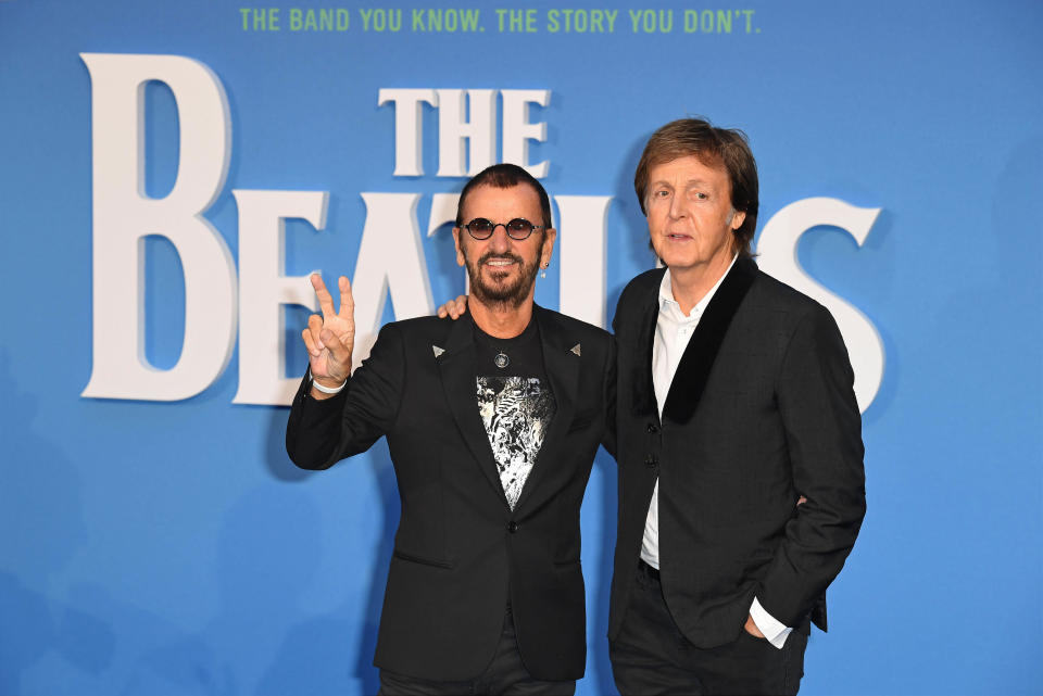 Photo by: KGC-143/STAR MAX/IPx 9/15/16 Ringo Starr and Paul McCartney at the premiere of "The Beatles: Eight Days A Week - The Touring Years". (London, England)