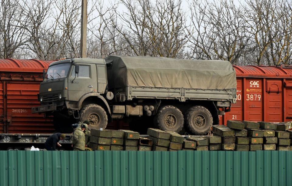 Russian military vehicles train Rostov Donetsk