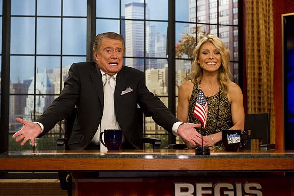 Regis Philbin on his final episode of "Live! With Regis and Kelly," with Kelly Ripa.