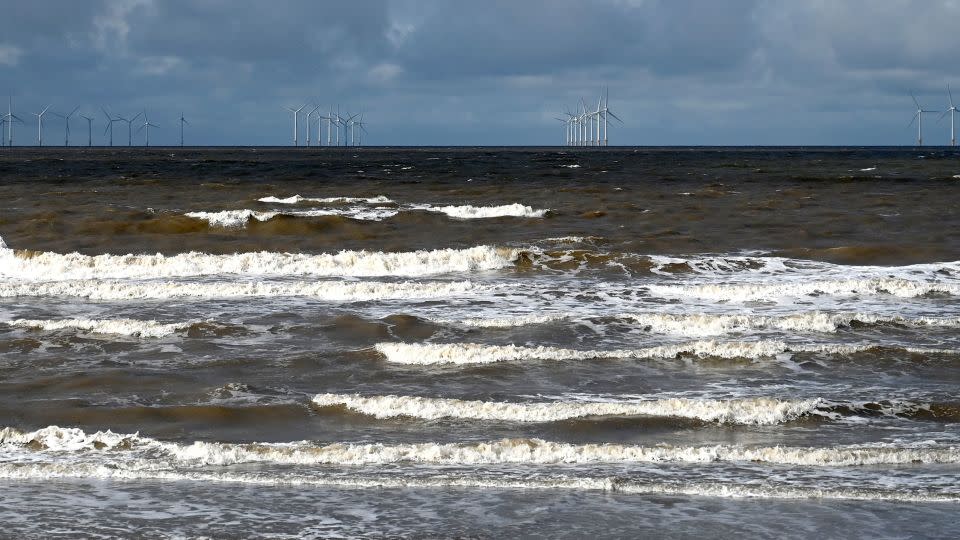 Turbines at the Burbo Bank Offshore Wind Farm off the northwestern English coast near New Brighton. - Paul Ellis/AFP/Getty Images