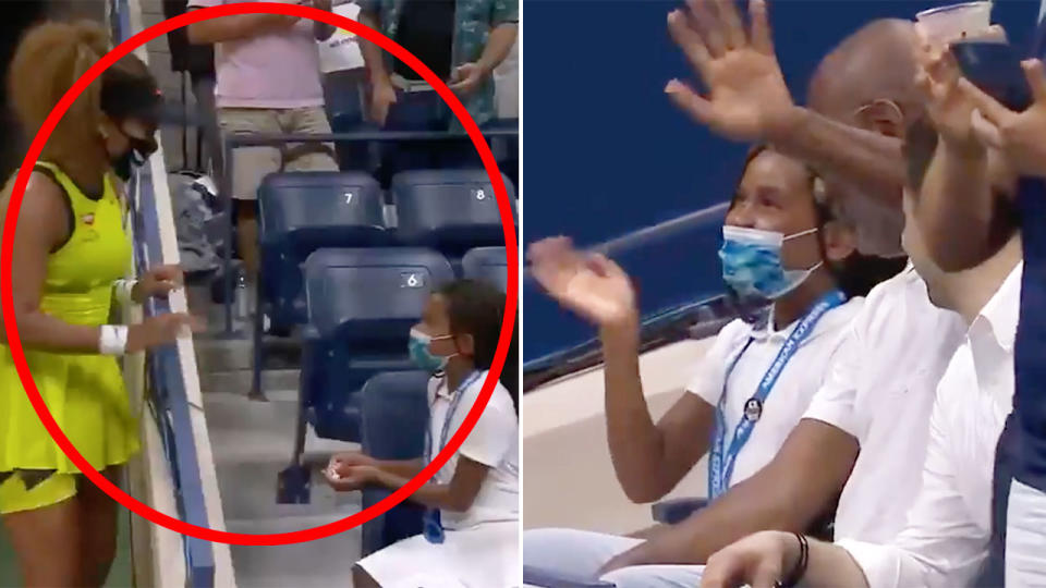 Naomi Osaka had a lovely post-match moment with a young fan at the US Open. Pic: US Open Tennis