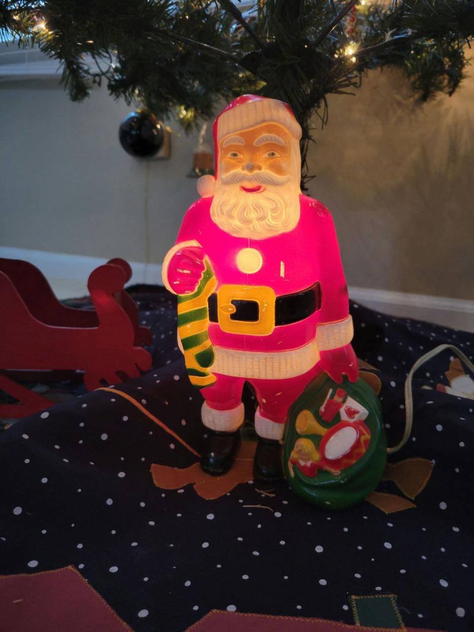 Frances Haislip’s parents bought this light-up Santa when they married right after World War II. After their passing, he moved to her house, where his arrival under the tree each year signals the start of the season.