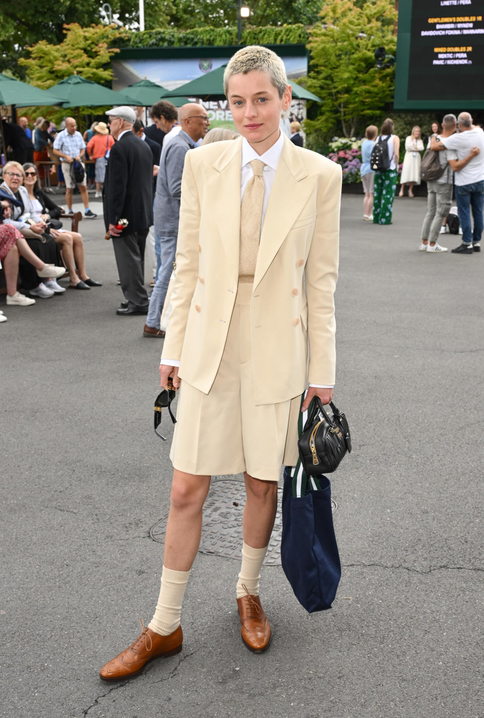 LONDON, ENGLAND - JULY 09: Emma Corrin attends day seven of the Wimbledon Tennis Championships at the All England Lawn Tennis and Croquet Club on July 09, 2023 in London, England. (Photo by Karwai Tang/WireImage)