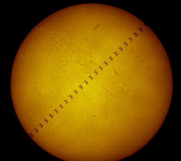 Stunning: This picture was previously taken showing the ISS in front of Mercury as it passed the Sun (Thierry Legault/ESA)